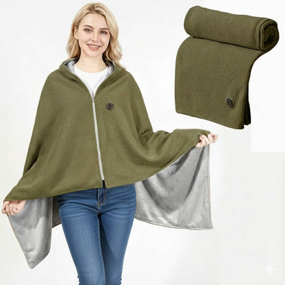 USB C Heated Shawl Blanket with Eight Heating Zones Three Heat Levels Zip Closure Portable Wrap