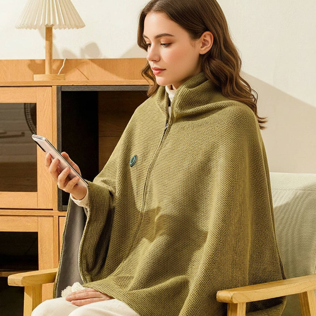 USB C Heated Shawl Blanket with Eight Heating Zones Three Heat Levels Zip Closure Portable Wrap