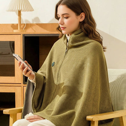 USB C Heated Shawl Blanket with Eight Heating Zones Three Heat Levels Zip Closure Portable Wrap