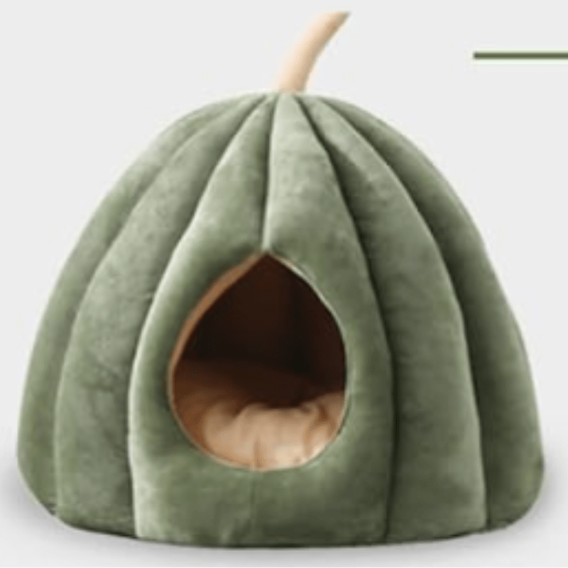 Pumpkin Shaped Closed Cat Bed Cosy Cat Cave with Removable Cushion Soft Padded Hideaway Pet Bed