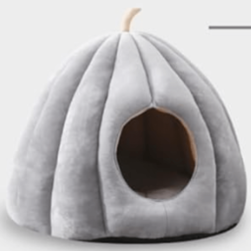 Pumpkin Shaped Closed Cat Bed Cosy Cat Cave with Removable Cushion Soft Padded Hideaway Pet Bed
