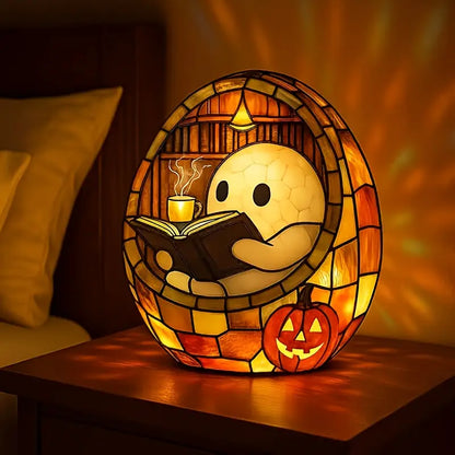 Ghost Night Light with Glowing Pumpkin, Cute Halloween LED Resin Lamp, USB Powered, 3 Designs