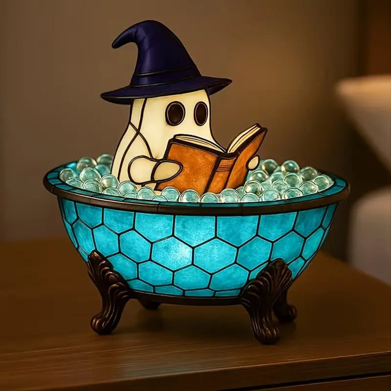 Ghost Night Light with Glowing Pumpkin, Cute Halloween LED Resin Lamp, USB Powered, 3 Designs