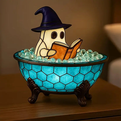 Ghost Night Light with Glowing Pumpkin, Cute Halloween LED Resin Lamp, USB Powered, 3 Designs
