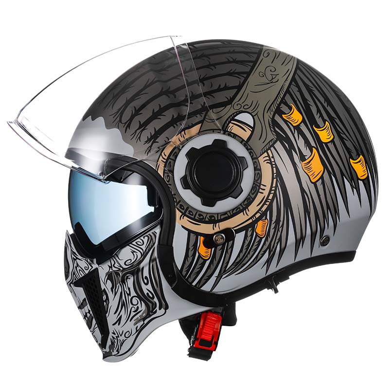Classic Vintage Modular Motorcycle Helmet with Double Visor, Detachable Chin Guard, DOT and ECE