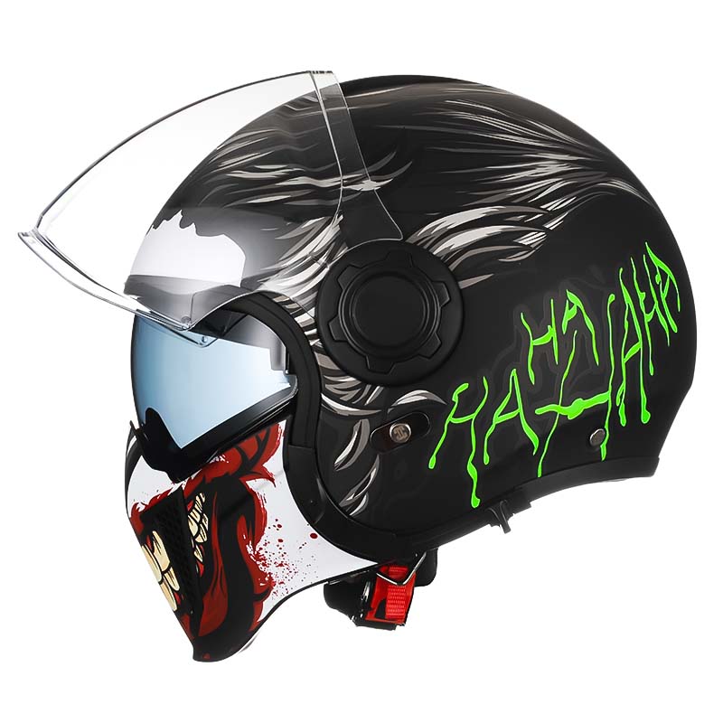 Classic Vintage Modular Motorcycle Helmet with Double Visor, Detachable Chin Guard, DOT and ECE