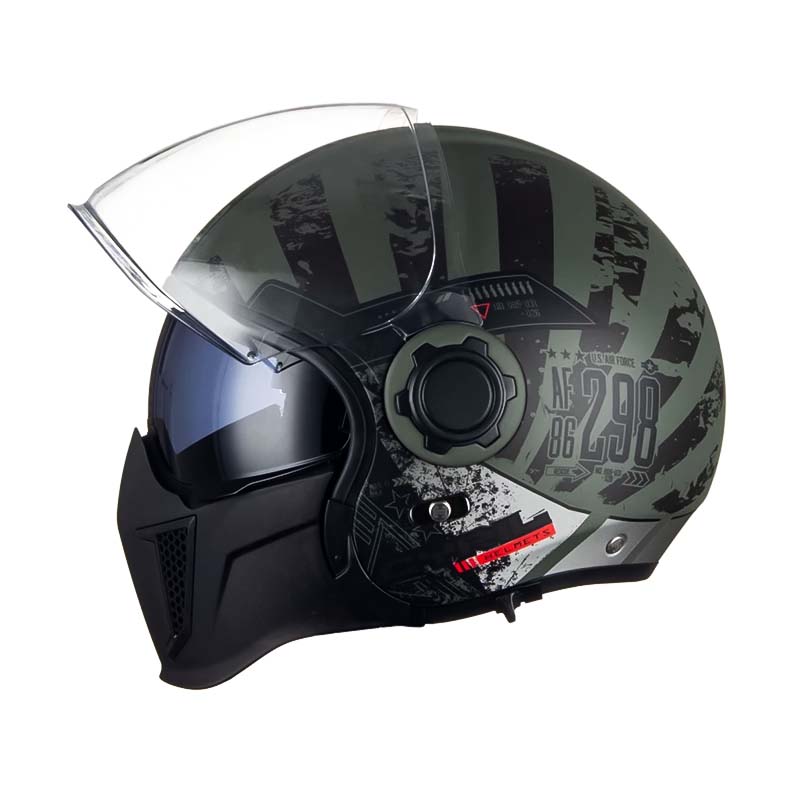 Classic Vintage Modular Motorcycle Helmet with Double Visor, Detachable Chin Guard, DOT and ECE