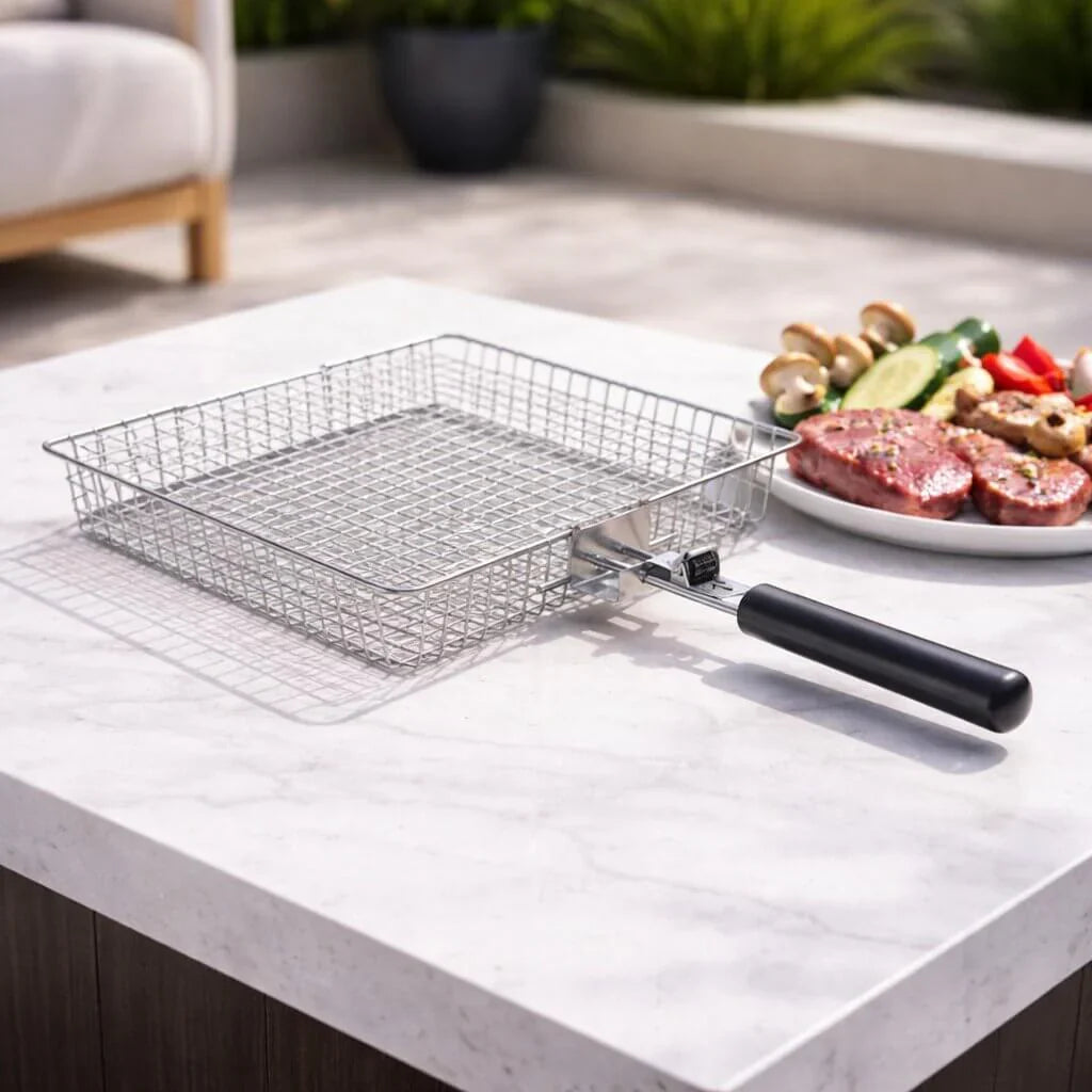 Stainless Steel Grill Basket with Even Heat Distribution for BBQ and Outdoor Cooking