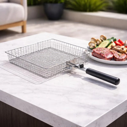 Stainless Steel Grill Basket with Even Heat Distribution for BBQ and Outdoor Cooking