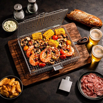 Stainless Steel Grill Basket with Even Heat Distribution for BBQ and Outdoor Cooking
