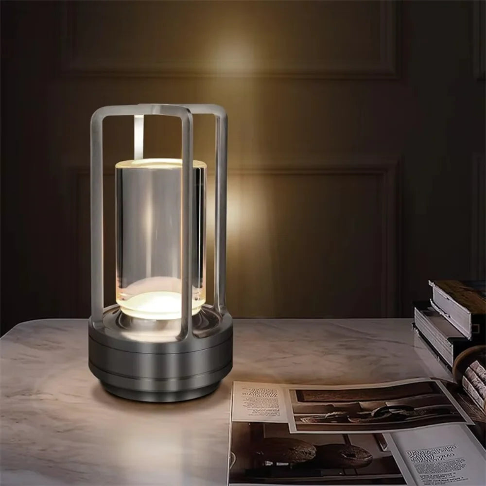 Modern Metal Cylinder LED Table Lamp with Dimmable Light and Touch Sensor Control