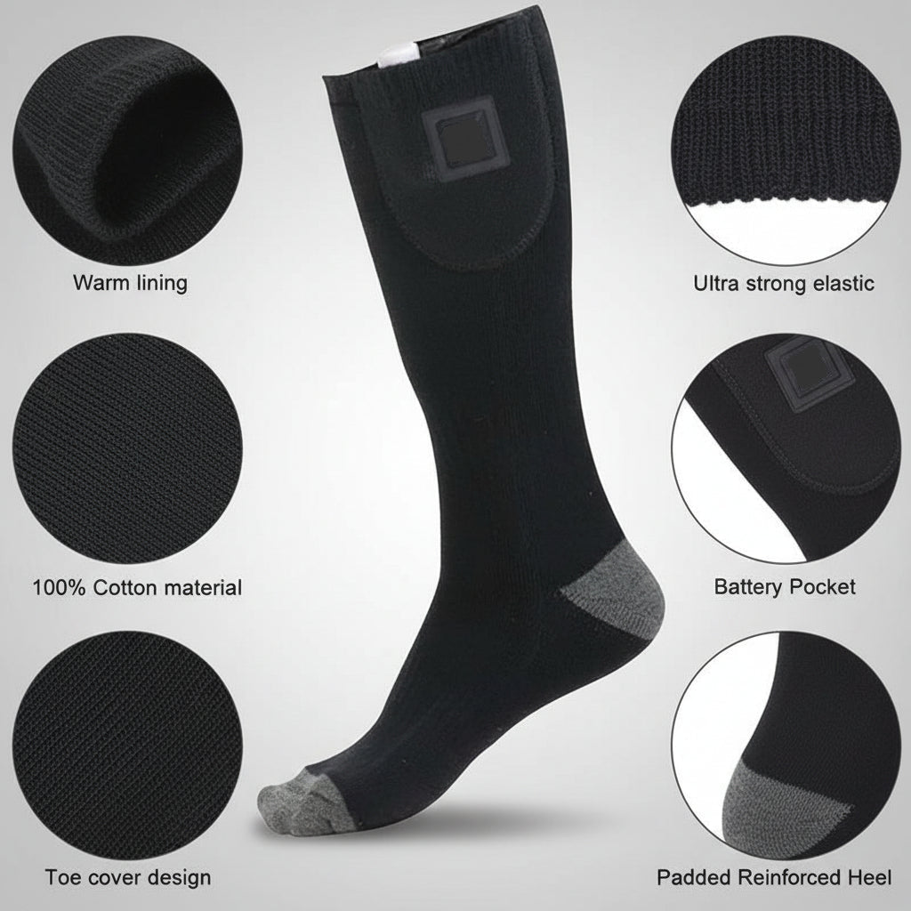 Rechargeable Heated Socks - Electric Thermal Foot Warmers with Toe Heating Zones