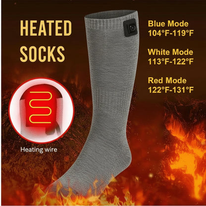 Rechargeable Heated Socks - Electric Thermal Foot Warmers with Toe Heating Zones