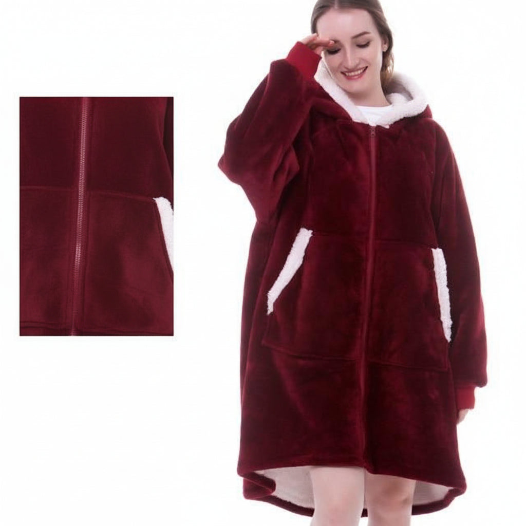 Wearable Hooded Blanket with Flannel Outer Layer & Fleece Lining for Adults & Kids