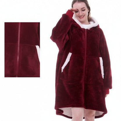Wearable Hooded Blanket with Flannel Outer Layer & Fleece Lining for Adults & Kids