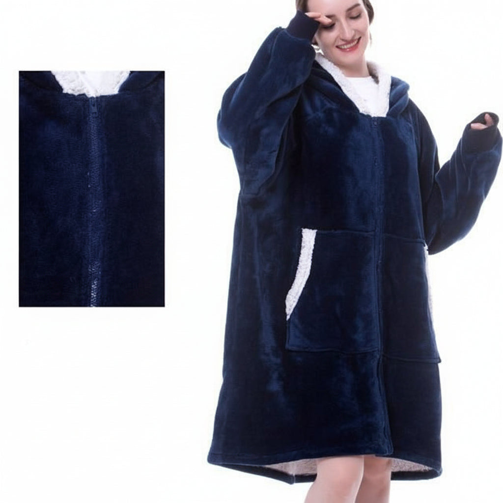 Wearable Hooded Blanket with Flannel Outer Layer & Fleece Lining for Adults & Kids