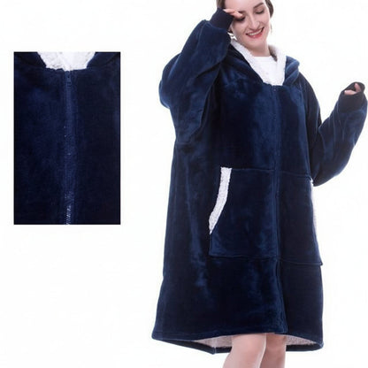 Wearable Hooded Blanket with Flannel Outer Layer & Fleece Lining for Adults & Kids