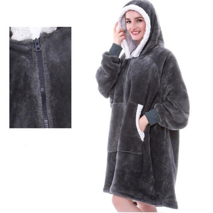 Wearable Hooded Blanket with Flannel Outer Layer & Fleece Lining for Adults & Kids