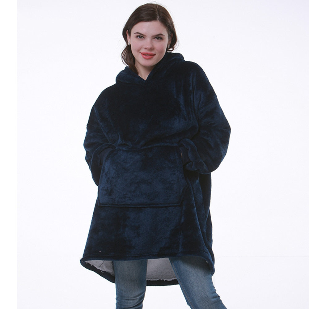 Wearable Hooded Blanket with Flannel Outer Layer & Fleece Lining for Adults & Kids