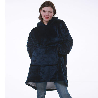 Wearable Hooded Blanket with Flannel Outer Layer & Fleece Lining for Adults & Kids