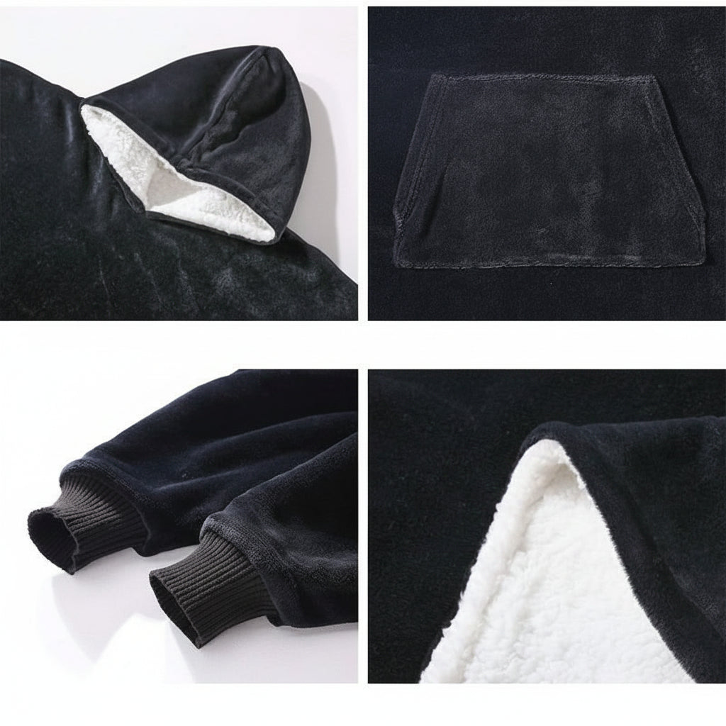Wearable Hooded Blanket with Flannel Outer Layer & Fleece Lining for Adults & Kids