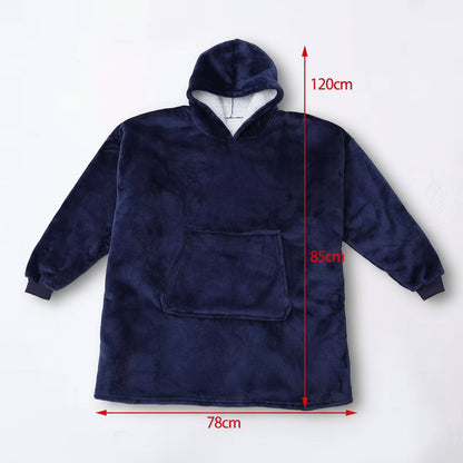Wearable Hooded Blanket with Flannel Outer Layer & Fleece Lining for Adults & Kids