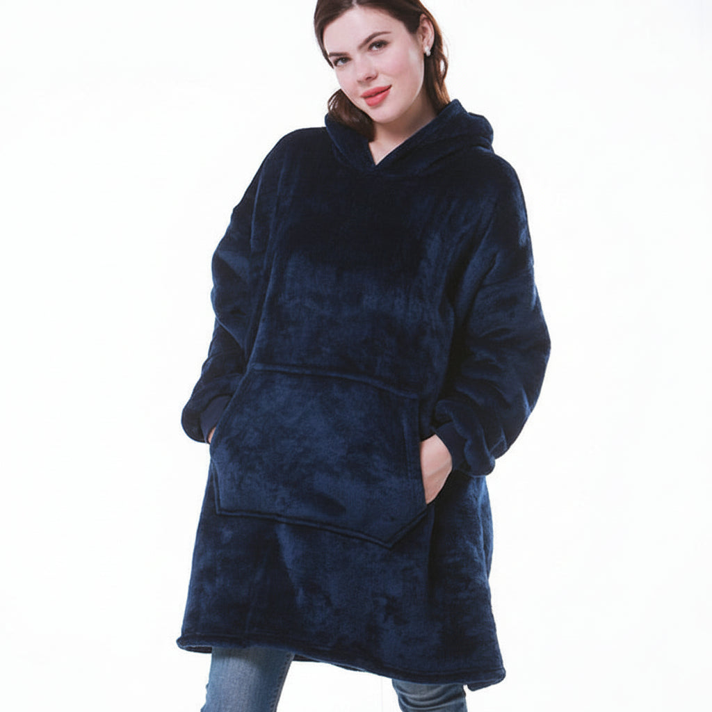 Wearable Hooded Blanket with Flannel Outer Layer & Fleece Lining for Adults & Kids