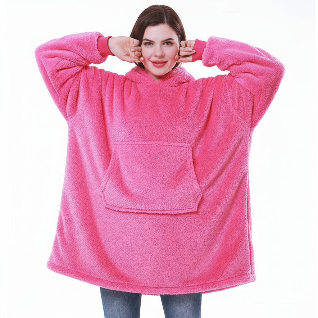 Wearable Hooded Blanket with Flannel Outer Layer & Fleece Lining for Adults & Kids