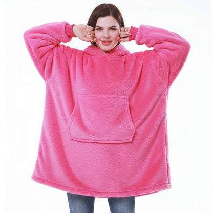 Wearable Hooded Blanket with Flannel Outer Layer & Fleece Lining for Adults & Kids