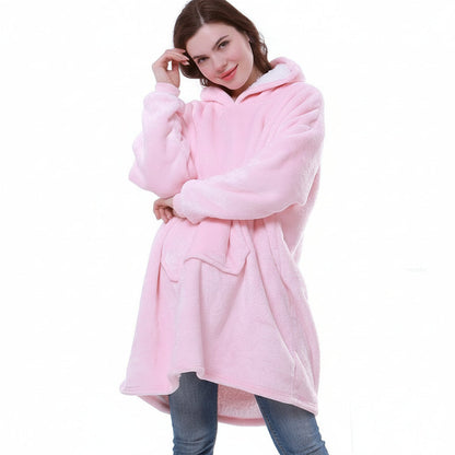 Wearable Hooded Blanket with Flannel Outer Layer & Fleece Lining for Adults & Kids