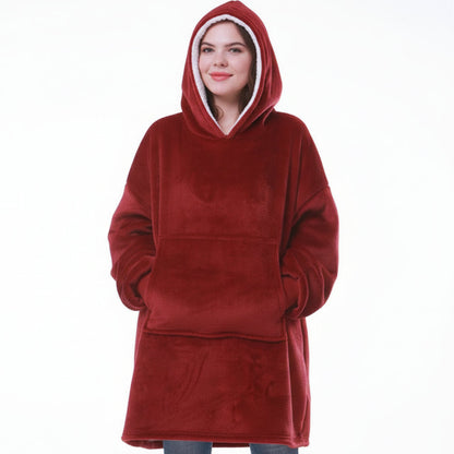 Wearable Hooded Blanket with Flannel Outer Layer & Fleece Lining for Adults & Kids
