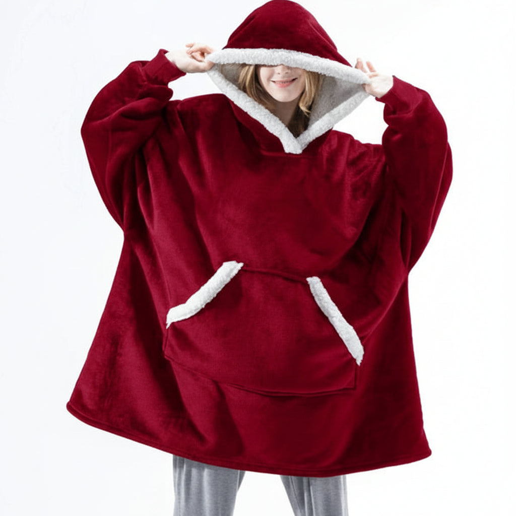 Wearable Hooded Blanket with Flannel Outer Layer & Fleece Lining for Adults & Kids