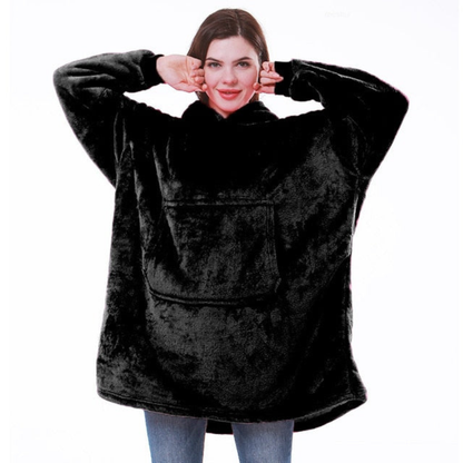Wearable Hooded Blanket with Flannel Outer Layer & Fleece Lining for Adults & Kids