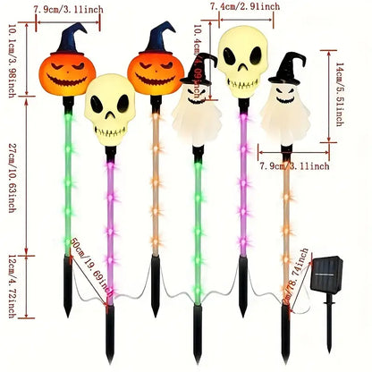 Halloween Solar Pathway Light Stakes, Set of 6 Pumpkin, Skull and Ghost Garden Lights with Auto On