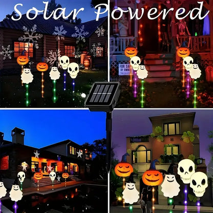 Halloween Solar Pathway Light Stakes, Set of 6 Pumpkin, Skull and Ghost Garden Lights with Auto On