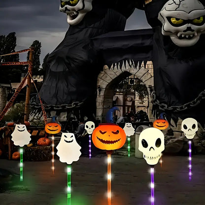 Halloween Solar Pathway Light Stakes, Set of 6 Pumpkin, Skull and Ghost Garden Lights with Auto On