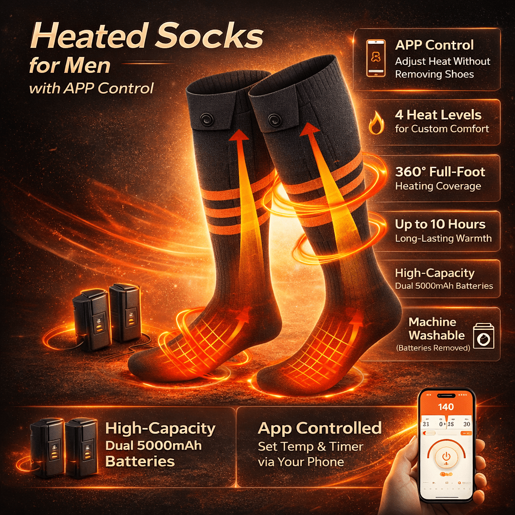 Thermal Socks with App Control - 4 Heat Levels, Rechargeable Battery, Outdoor Use