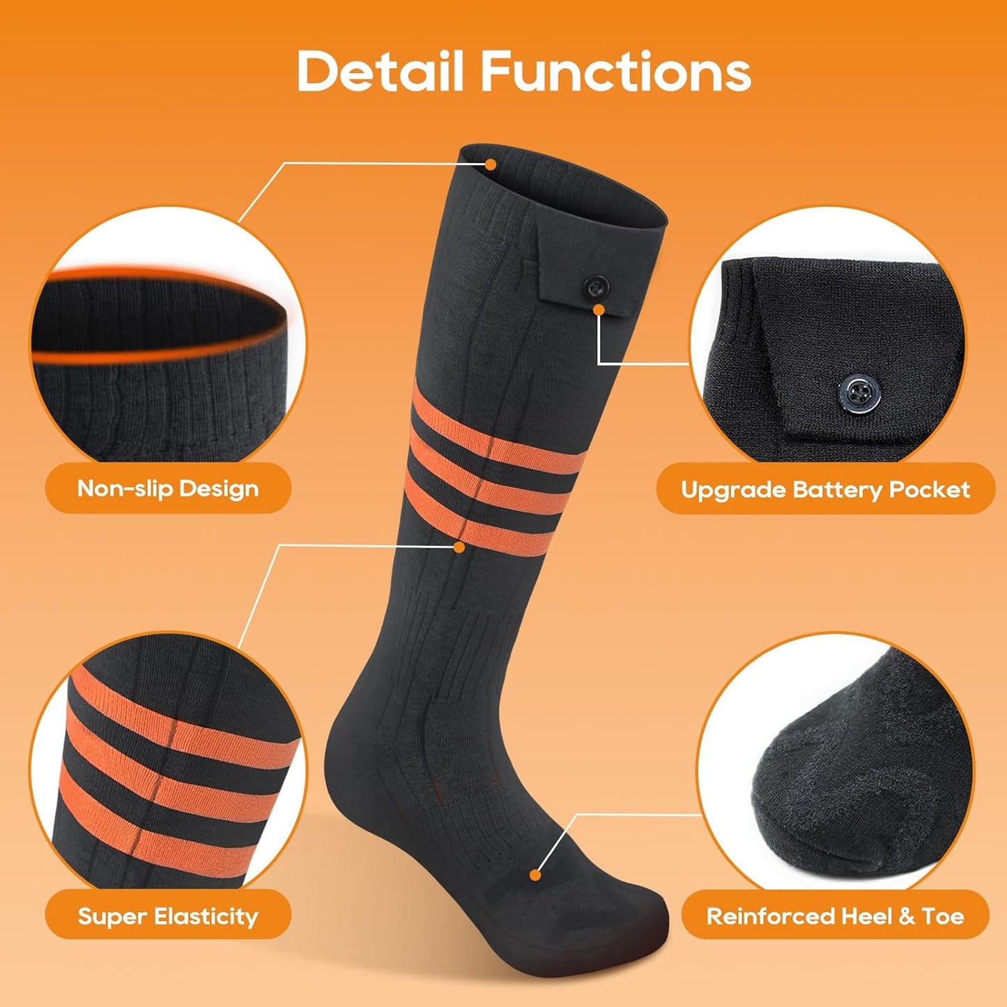 Thermal Socks with App Control - 4 Heat Levels, Rechargeable Battery, Outdoor Use