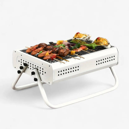 Portable Charcoal Grill with Folding Handles and Perforated Sidewalls for Camping