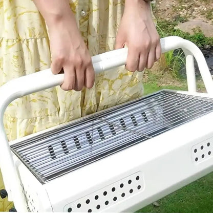 Portable Charcoal Grill with Folding Handles and Perforated Sidewalls for Camping