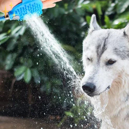 Silicone Dog Shower Glove with Brush and Garden Hose Connection for Bathing, All Coats