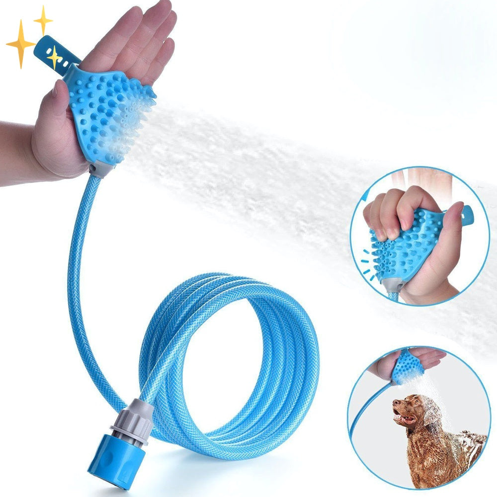 Silicone Dog Shower Glove with Brush and Garden Hose Connection for Bathing, All Coats