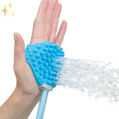 Silicone Dog Shower Glove with Brush and Garden Hose Connection for Bathing, All Coats