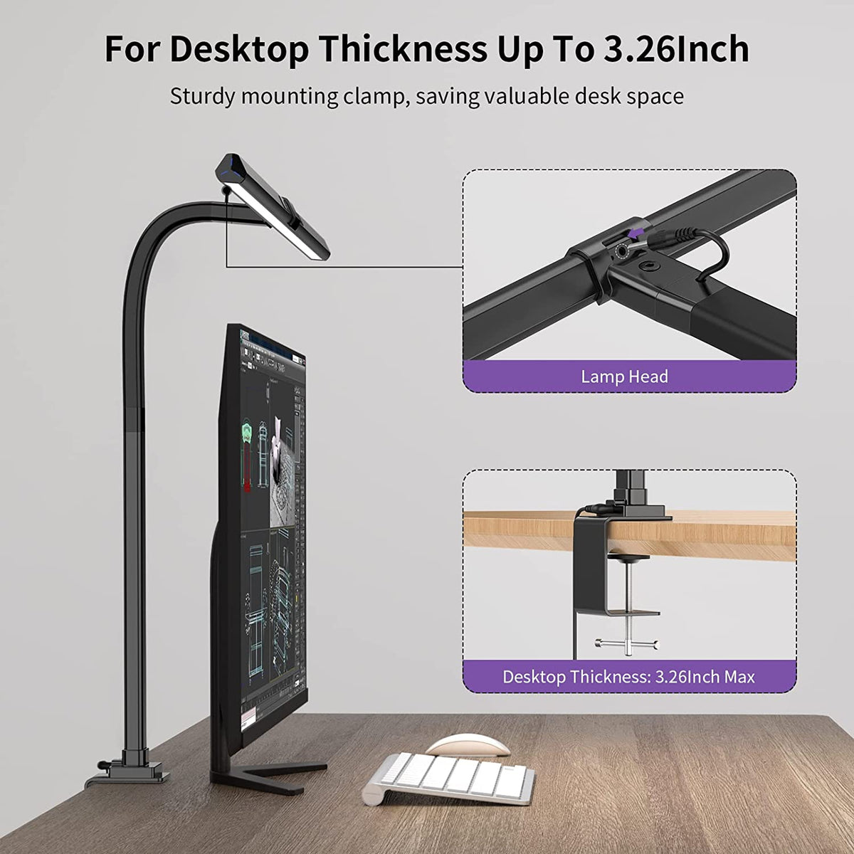Clamp On LED Desk Lamp with 1100 Lumens, Dimmable Light Bar with 3000K to 6000K and Memory Mode