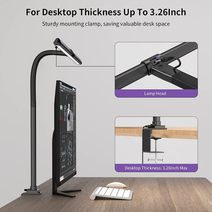 Clamp On LED Desk Lamp with 1100 Lumens, Dimmable Light Bar with 3000K to 6000K and Memory Mode