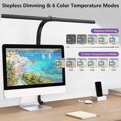 Clamp On LED Desk Lamp with 1100 Lumens, Dimmable Light Bar with 3000K to 6000K and Memory Mode