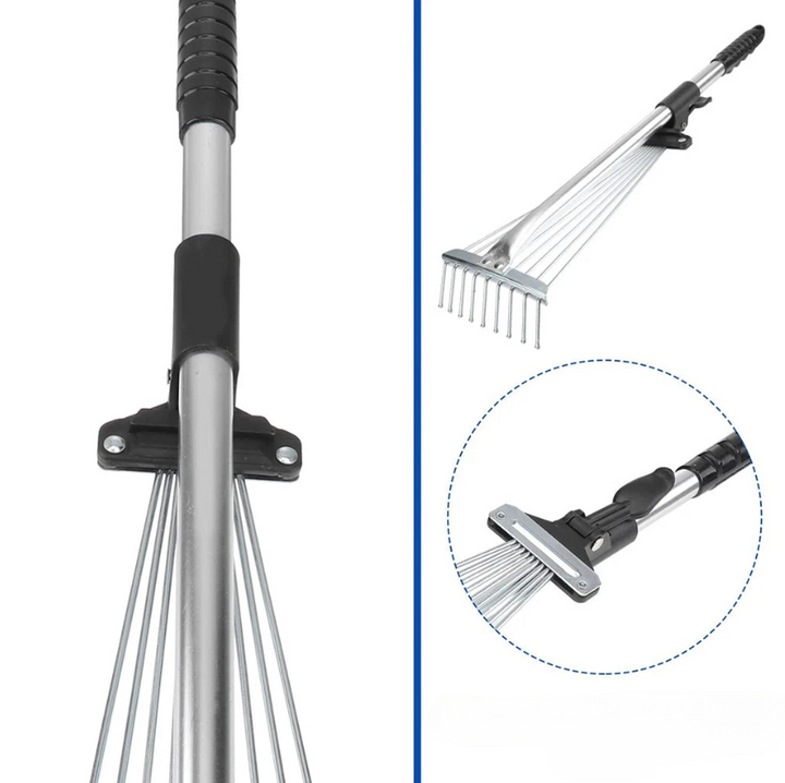 Extendable Steel Leaf Rake with 45cm Rake Head, Adjustable Handle, Lightweight Design
