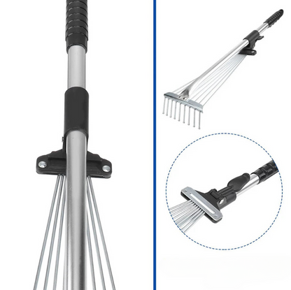 Extendable Steel Leaf Rake with 45cm Rake Head, Adjustable Handle, Lightweight Design