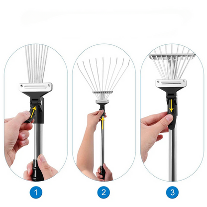 Extendable Steel Leaf Rake with 45cm Rake Head, Adjustable Handle, Lightweight Design