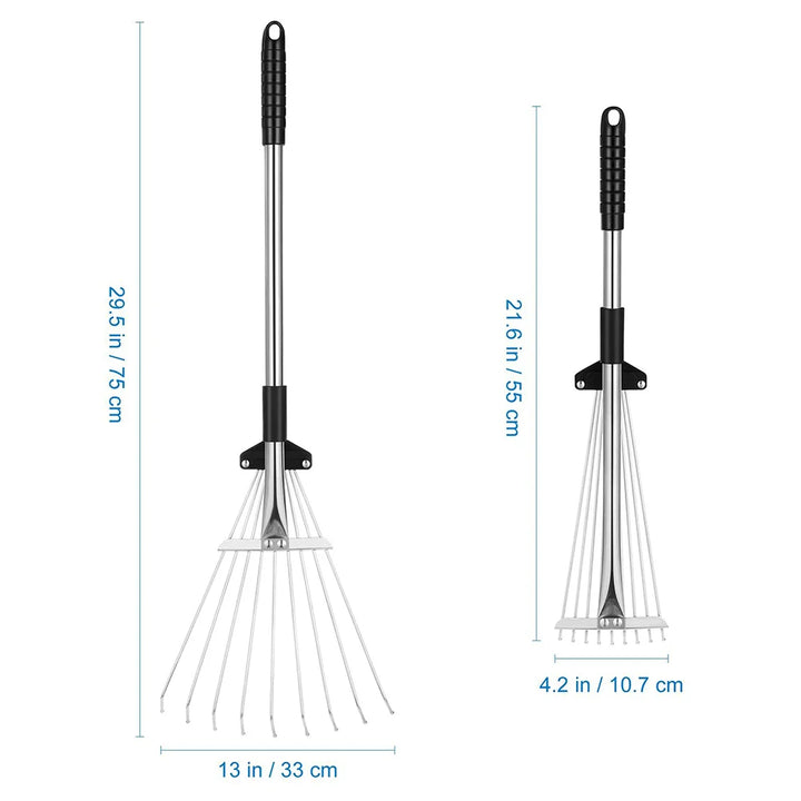 Extendable Steel Leaf Rake with 45cm Rake Head, Adjustable Handle, Lightweight Design